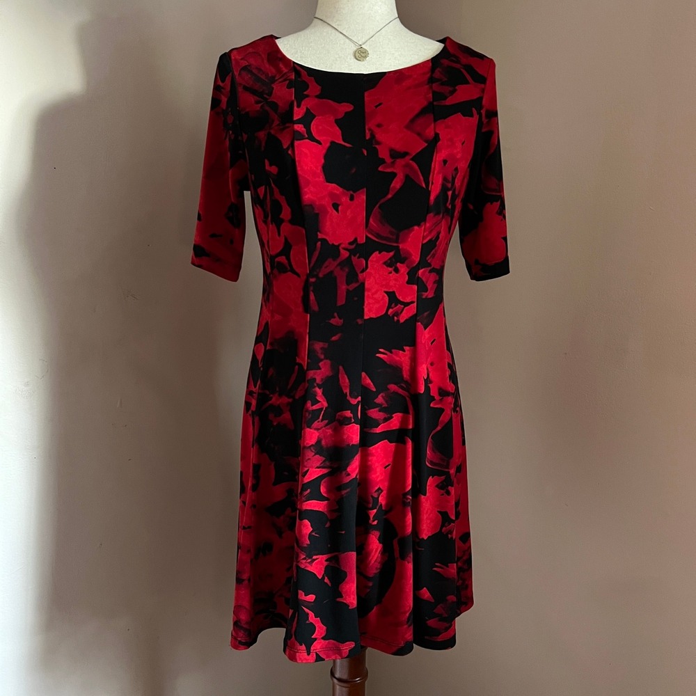 Whimsygoth Connected Apparel Red Black Floral Fit & Flare Mini Dress Witchy Sz 6